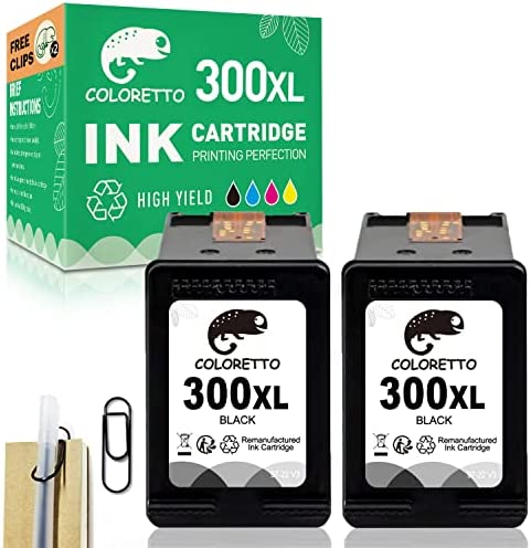 COLORETTO Remanufacturées pour HP 300XL 300 XL(2 Noire) Cartouches d'encre de Remplacement pour Imprimantes PhotoSmart C4600 C4680 C4780 Deskjet D2560 D5560 F2420 ENVY 100 (incluant 1 clip pour stylo) Fiche Technique et Prix au Maroc