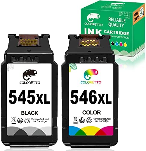 Cartouche d'encre Remanufacturée COLORETTO pour Remplacer les Cartouches PG-545XL CL-546XL 545 546 XL(1 Noire,1 Couleur)à utiliser avec les Pixma TR4550 iP2850 MG2450 MG2550 Comprend 2 pinces à papier Fiche Technique et Prix au Maroc