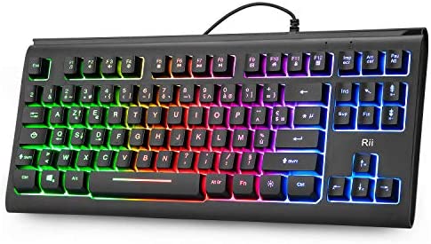 Rii RK104 Clavier Gamer Filaire rétroéclairage Clavier AZERTY de 2 Zones Compact de 87 Touches pour Ordinateur de Bureau pour PC Windows Fiche Technique et Prix au Maroc