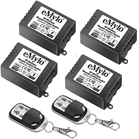 eMylo 4 x 1 Canal 1000W commutateur de Relais RF Interrupteur sans Fil Intelligent AC 220V-230V-240V Interrupteur de Commande à Distance RF Interrupteur Marche/arrêt avec 2 émetteurs Noir et Blanc Fiche Technique et Prix au Maroc