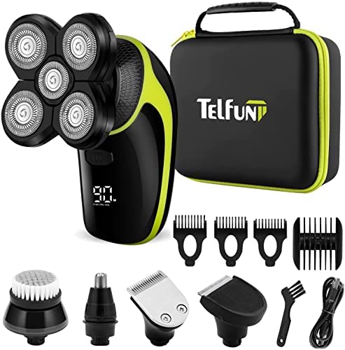 Rasoir Electriques Hommes, Tondeuse Barbe Hommes, Rasoir Tête Chauve Rechargeable étanche 5 en 1 Tondeuses à Barbe Rasoirs Rotatifs Kit Sans Fil Rasoir de Crâne sec et Humide Portables Avis, Fiche Technique et Prix au Maroc