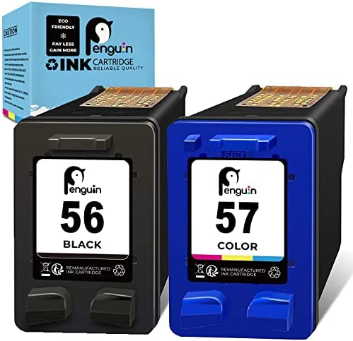 Penguin Remanufactured Cartouches d'encre Remplacement pour HP 56 57 (1 Noir, 1 Couleur, 2-Pack) pour DeskJet 450ci 5150 5550 9680gp OfficeJet 4212 4215 PSC 1210 1215 1315 1350 2105 Photosmart 7660 Fiche Technique et Prix au Maroc