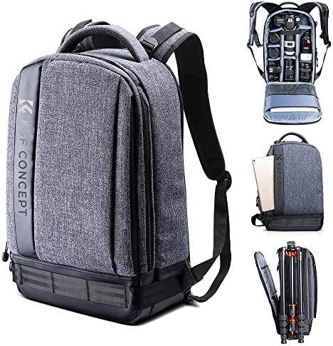 K&F CONCEPT KF13.044 Sac a Dos Appareil Photo, Sac Appareil Photo Reflex, Sac Photo, Sac Dos Reflex/Ordinateur/Trépied Accessoires Noir pour Canon Nikon Sony Olympus Gris Fiche Technique et Prix au Maroc