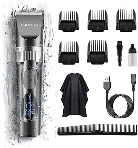SUPRENT Tondeuse Cheveux Hommes Professionnelle, Tondeuse à Cheveux Sans Fil Avec 5 Vitesses RéGlables, Kit De Coupe De Cheveux Ipx6 100% éTanche , Lame En Titane Et CéRamique Et éCran Lcd Avis, Fiche Technique et Prix au Maroc