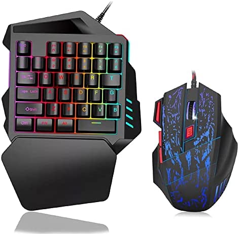Vistreck Clavier et Souris de Jeu, Clavier de Jeu à Une Main 35 Touches avec éclairage LED, Souris Filaire réglable en DPI sur 5 Niveaux, pour PC Portable Tablette Switch - PUBG LOL WOW DOTA2 Gamer Fiche Technique et Prix au Maroc