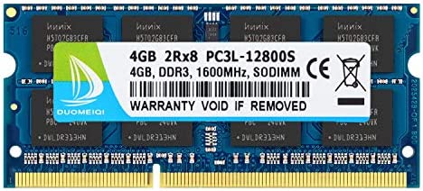 DUOMEIQI 4GB 2RX8 PC3 / PC3L-12800, PC3 / PC3L 12800S DDR3L 1600 MHz So-DIMM CL11 204 pin 1.5V / 1.35V Non-ECC unbuffered Laptop RAM for Intel AMD and Mac System Fiche Technique et Prix au Maroc