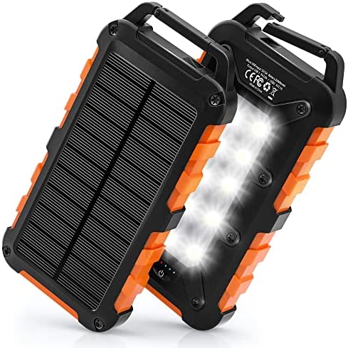 Chargeur Solaire 20 000 mAh - Charge Rapide - avec 2 Sorties 2,1 A - Grande capacité - avec Lampe de Poche LED - Étanche - pour Smartphones, tablettes (Orange) Fiche Technique et Prix au Maroc