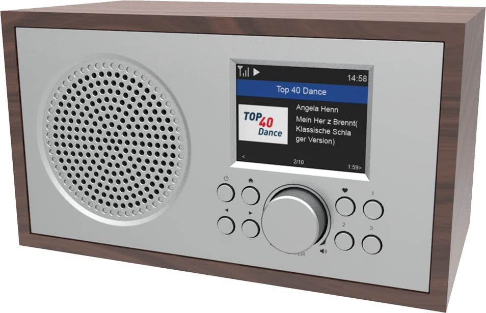 Denver Radio Internet portative IR-135S. WiFi. Bluetooth. Appareil uPnP et DLNA. Batterie Rechargeable. Fonction réveil. Caisson en Bois Bois/Argenté Fiche Technique et Prix au Maroc