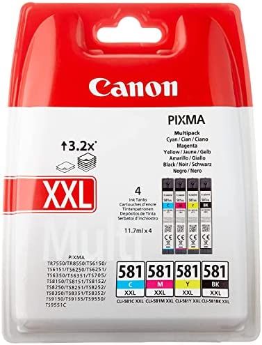 Canon CLI-581 XXL (C M Y BK) Pack de 4 Cartouches Cyan, Magenta, Jaune, Noir Photo Capacité XXL (multipack plastique)Avis,  Fiche Technique et Prix au Maroc