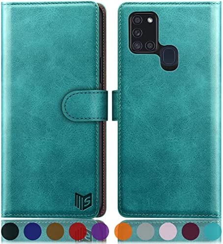 SUANPOT Etui Coque pour Samsung Galaxy A21S [RFID Blocage] [Magnétique Protection] Fentes pour Cartes Protection Etui Housse Premium en Cuir PU, Samsung A21S Etui Portefeuille Bleu Vert Fiche Technique et Prix au Maroc