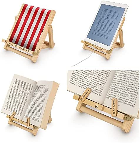 Support iPad Deckchair | Support Universel pour Tablette | Porte-Livre | Lecture au Lit, à la Maison, Mains Libres | Idée Cadeau pour Lecteurs | Compatible avec Téléphones, Liseuses (Rayures Rouges) Fiche Technique et Prix au Maroc