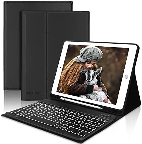 JADEMALL Coque Clavier pour iPad 9.7", iPad 6ème/5ème Géneration-2018/2017, iPad Air 2/1, iPad Pro 9.7", Bluetooth AZERTY Clavier Rétroéclairé avec Fente pour Stylo, Coque Clavier iPad 9.7, Noir Fiche Technique et Prix au Maroc