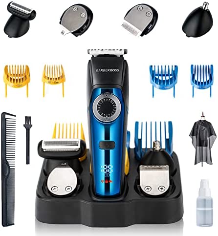 BarberBoss Tondeuse à barbe, tondeuse à cheveux, tondeuse à nez et oreilles, tondeuse de détails 5 en 1, tondeuse sans fil, 39 réglages de longueur, écran LED et 100 % étanche, QR-6081 Avis, Fiche Technique et Prix au Maroc