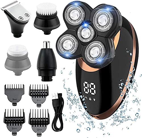 Rasoir Électrique Homme,RINBO Tondeuse Cheveux Rasoir Electrique sans Fil 5 en 1 Kit 100% étanche,5 Têtes de Rasoir/Tondeuse à Cheveux/Tondeuse à nez/brosse de nettoyage,Avec Affichage LCD (D'or) Avis, Fiche Technique et Prix au Maroc