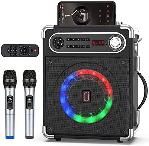 JAUYXIAN Enceinte Bluetooth Portable avec 2 Microphones sans Fil, Enceinte Puissant avec DJ Lumières, Haut-Parleur pour Soirée, Fêtes, Système de Son Support USB/TF Carte/AUX/FM/Rec Fiche Technique et Prix au Maroc