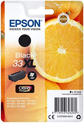 Epson 33XL Orange Noir, Cartouche d'encre d'origine XL Haute capacité, XP-530 XP-540 XP-630 XP-635 XP-640 XP-645 XP-830 XP-900 XP-7100 Fiche Technique et Prix au Maroc