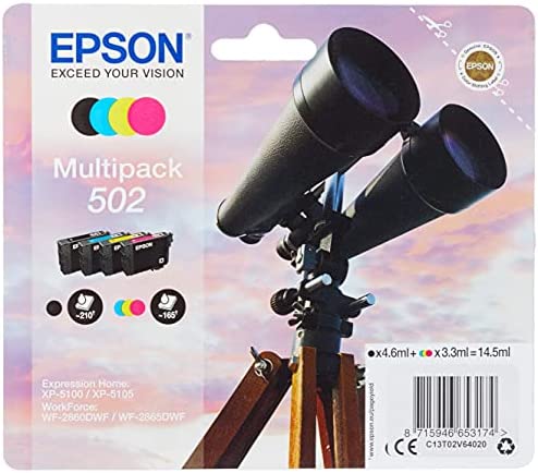 Epson Multipack 502 Jumelles, Cartouches d'encre d'origine, 4 couleurs : Noir, Cyan, Magenta, Jaune, XP-5100 XP-5105 XP-5150 XP-5155 WF-2860DWF WF-2865DWF WF-2880 WF-2885Avis,  Fiche Technique et Prix au Maroc