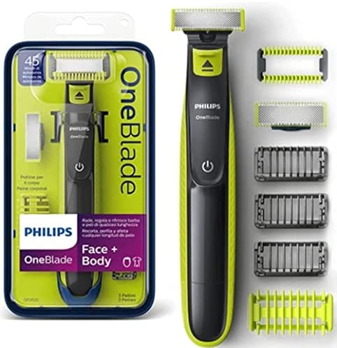 Philips OneBlade Face + Body, Taillez, Stylisez, Rasez, Toutes les longueurs de poils, 1 lame pour le visage et 1 lame pour le corps, 4 accessoires (modèle QP2620/20) Avis, Fiche Technique et Prix au Maroc