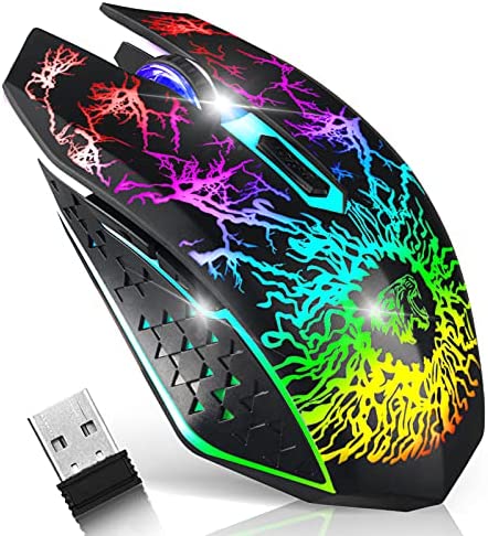 VEGCOO Souris de Jeu sans Fil, Souris de Jeu Rechargeable, Souris Optique silencieuse avec récepteur USB 2,4 G, 3 Niveaux DPI, 7 Boutons, lumières LED 7 Couleurs pour PC/Mac Gamer Fiche Technique et Prix au Maroc