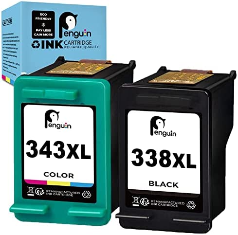 Penguin 338XL 343XL Cartouche d'encre Remanufacturées pour HP 338 XL 343 XL pour PhotoSmart C3180 2610 C3100 2575 PSC 1510 2355 1610 OfficeJet 100 150 H470 DeskJet 5740 Imprimante(1 Noire 1 Couleur) Fiche Technique et Prix au Maroc