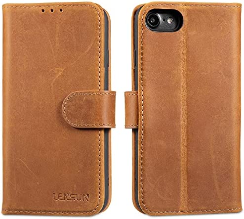 LENSUN Coque iPhone SE 2022, Étui iPhone 7/8/SE 2020, Portefeuille Cuir Véritable Housse[RFID Blocage] avec Rangements Cartes et Fermoir Magnétique pour iPhone 7/8/SE 2022/2020- Brun Rétro(7G-JT-AB) Fiche Technique et Prix au Maroc