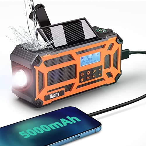 Raddy SD5 Radio d'urgence Dab/Dab+/FM, Batterie Externe Rechargeable étanche IPX5 5000 à manivelle, Lampe de Poche, Boussole pour la randonnée, Le Camping, l'extérieur Fiche Technique et Prix au Maroc