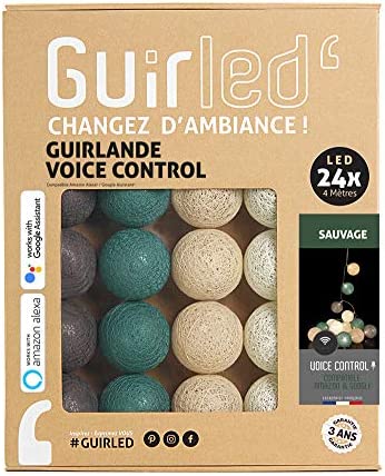 GuirLED - Guirlande lumineuse wifi boules coton LED USB - Commande Vocale - Maison connectée - Amazon Alexa & Google Assistant - Adaptateur secteur 2xUSB inclus - 24 boules 2.4 - Sauvage Fiche Technique et Prix au Maroc