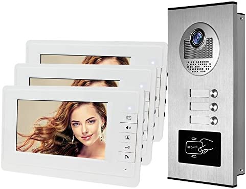 HFeng 7 '' Couleur Filaire Interphone Vidéo Porte Système de Téléphone kit 700TVL RFID Accès Entrée Caméra Sonnette 3 monitors pour Multi- Appartements/Maison Avis, Fiche Technique et Prix au Maroc