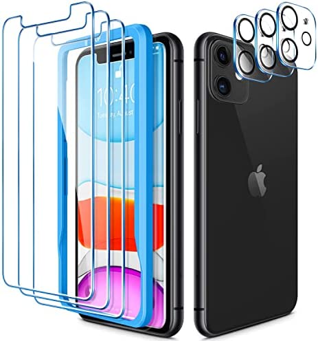 CANSHN Lot de 3+3, Verre Trempé Compatible avec iPhone 11 (6,1), 3PCS Vitre Protection écran et 3PCS Caméra Arrière Protecteur avec Cadre d'Installtion - Anti-Rayure -sans Bulles d'air -HD Transparent Fiche Technique et Prix au Maroc