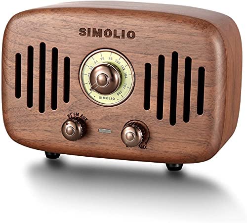 SIMOLIO Enceinte Portable Bluetooth Vintage Stéréo 16W, Style Rétro, Bois de Noyer Noir, Enceinte Bluetooth avec Puce CSR, Radio FM et Prise AUX, Enceinte en Bois Naturel au Son et à la Basse HD Fiche Technique et Prix au Maroc