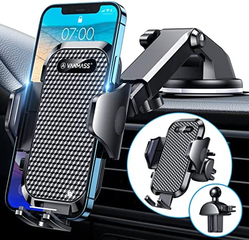 VANMASS Support Telephone Voiture【Certifications Brevets et Sécurité】 Porte Telephone Voiture Ventouse et Grille Aération Clips, pour Tableau de Bord Pare-Brise Compatible avec iPhone Samsung Etc Fiche Technique et Prix au Maroc