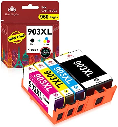 Toner Kingdom 903XL Puce Mise à Jour Compatible avec HP 903XL 903 XL Cartouche d'encre pour HP Officejet Pro 6950 6960 6970 All-in-One Imprimante (1 Noir / 1 Cyan / 1 Magenta / 1 Jaune, Paquet de 4) Fiche Technique et Prix au Maroc