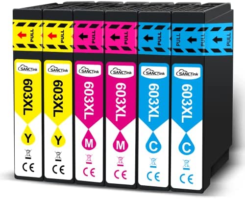 SANCTink 603XL 603 Compatible Cartouches d'encre Remplacement pour Epson 603XL Cartouches pour XP-2100 XP-2105 XP-3105 XP-3100 XP-4105 XP-4100, Workforce WF-2850 WF-2810 WF-2830, 6 Pack Fiche Technique et Prix au Maroc