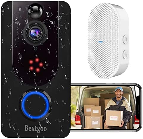 Bextgoo Sonnette sans Fil avec Camera, Visiophone sans Fil, 1080P Résolution FHD, Détection de Mouvement PIR, Vision Nocturne Claire, IP66 Étanche, Batterie 5200mAh, Stockage en Nuage Fiche Technique et Prix au Maroc