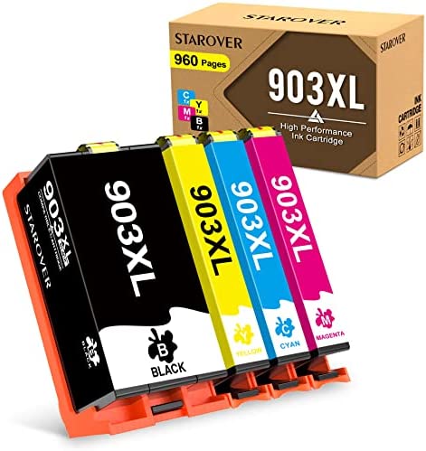 STAROVER 903XL Puce Mise à Jour Compatible avec HP 903XL 903 XL Cartouche d'encre pour HP Officejet Pro 6950 6960 6970 All-in-One Imprimante (1 Noir / 1 Cyan / 1 Magenta / 1 Jaune, Paquet de 4) Fiche Technique et Prix au Maroc