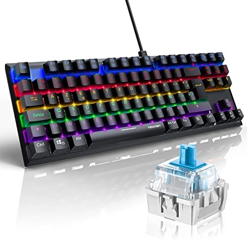 TECKNET Clavier Gamer Mécanique, Clavier Gaming AZERTY Bleu Switches, 88 Touches 100% Anti-ghosting, Rétro-éclairé avec Lumières Personnalisables, Commandes Multimédias (Le Noir) Fiche Technique et Prix au Maroc