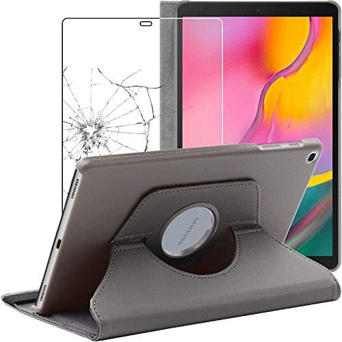 ebestStar - Coque Compatible avec Samsung Galaxy Tab A 10.1 2019 T510 T515 Housse Protection Etui PU Cuir Support Rotatif 360, Gris + Film écran en Verre Trempé [Tab: 245 x 149 x 7.5mm, 10.1''] Fiche Technique et Prix au Maroc