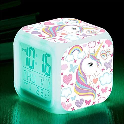 BeamsWork Réveils numériques Licorne, 7 Changement de Couleur LED LCD Cube avec lumières Enfants réveils, Table de Chevet Cadeau d'anniversaire Fille Garçon Femmes Chambre Adulte (Licorne 1) Fiche Technique et Prix au Maroc