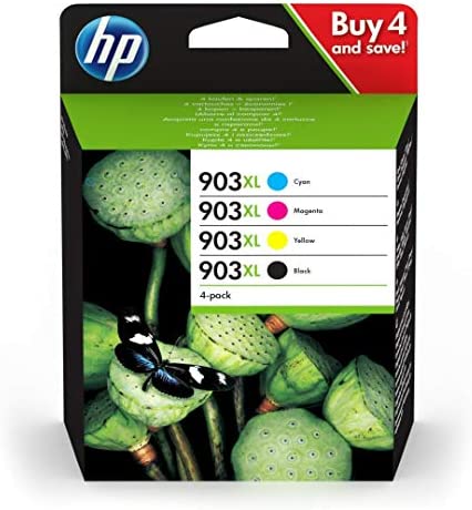 HP 903XL Pack de 4 Cartouches d'Encre Noire, Cyan, Magenta, Jaune grandes capacités Authentiques (3HZ51AE) pour HP OfficeJet 6950, HP OfficeJet Pro 6960 / 6970Avis,  Fiche Technique et Prix au Maroc