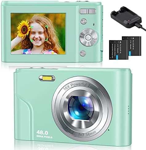 CAMKORY Appareil Photo Numérique Compact Autofocus FHD 1080P 48MP 16X Zoom Numérique Facile à Utiliser pour la Photographie avec 2 Batteries pour Les Enfants Adolescents Debutant Vert Fiche Technique et Prix au Maroc