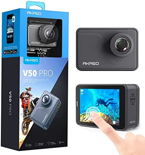 AKASO Caméra Sport 4K 30fps 20MP WiFi Caméra étanche Ultra HD EIS Écran LCD Tactile Grand Angle 170 Degré 40M sous Marine 2.4G Télécommande et 2 Batteries 1100mAh et Kit d'accessoires - V50 Pro Fiche Technique et Prix au Maroc