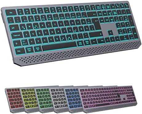 Clavier Bluetooth éclairé Plusieurs appareils, Clavier sans fil rechargeable Bluetooth 5.1 avec 4 canaux Bluetooth pour Windows Mac OS Android, Clavier sans fil avec 7 couleurs rétro-éclairé Fiche Technique et Prix au Maroc
