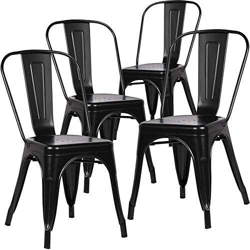BenyLed Lot de 4 Chaises de Salle à Manger Empilables en Métal Style Industriel Vintage, Convient pour Une Utilisation Intérieure et Extérieure, Chaise de Jardin, Noir Fiche Technique et Prix au Maroc