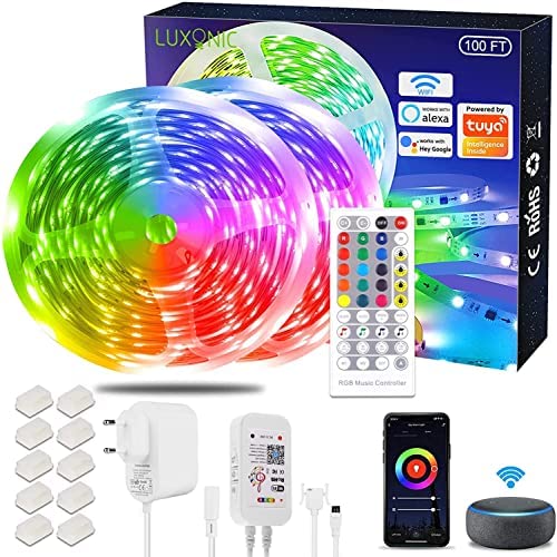 LUXONIC Bande LED WiFi 30M, Ruban LED 2×15M RGB Synchronisation de la Musique contrôlée par APP de Smartphone, Fonctionne avec Alexa Google Assistant, Bande Lumière LED pour Décoration Maison Fiche Technique et Prix au Maroc