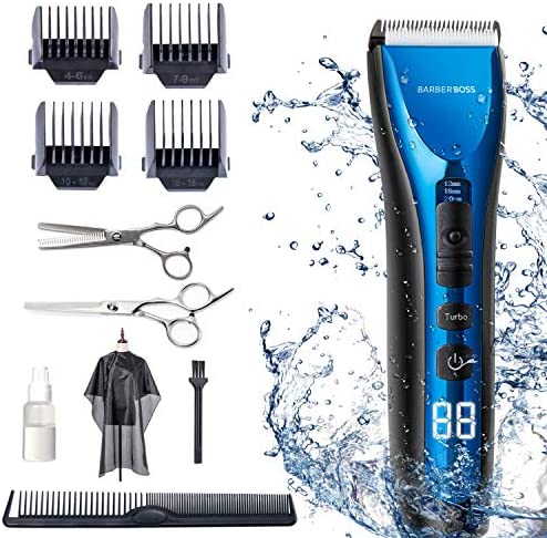 BarberBoss Tondeuse à cheveux professionnelle pour homme et enfant Étanche - Sans fil - Rechargeable - Affichage LED Trois vitesses de réglage Lames électriques en céramique Tondeuse à barbe sans fil Avis, Fiche Technique et Prix au Maroc
