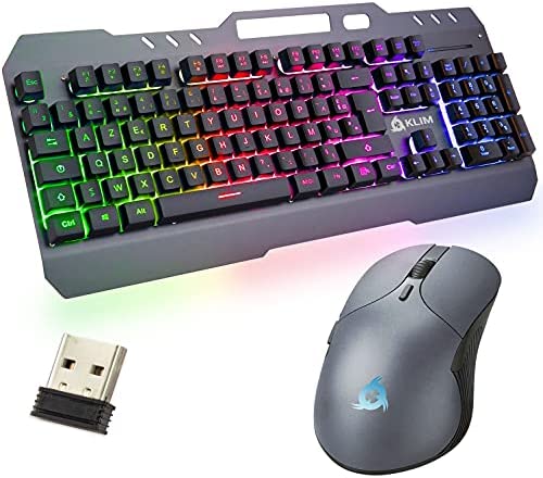 KLIM Unity - Ensemble Clavier et Souris sans Fil AZERTY - Nouveauté 2023 - Durable, Ergonomique - Clavier Gaming sans Fil rétroéclairé à Sensation mécanique - Souris pour PC Mac PS4 PS7 Fiche Technique et Prix au Maroc