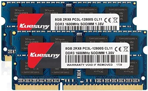 Kuesuny 16GB (2x8GB) PC3-12800 DDR3 1600MHz RAM for Apple MacBook Pro (Mid 2012), iMac (Late 2012, Early/Late 2013, Late 2014, Mid 2015), Mac Mini (Late 2012) | 204-Pin SODIMM Memory Upgrade Kit Fiche Technique et Prix au Maroc