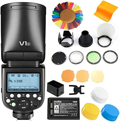 Godox V1-S TTL Flash Head Camera Flash Speedlight + Godox AK-R1 Kit d'accessoires pour Sony Camera, 2.4G HSS Speedlite avec 2600mAh Li-ION Battery 1.5 Sec. Temps de Recyclage Fiche Technique et Prix au Maroc