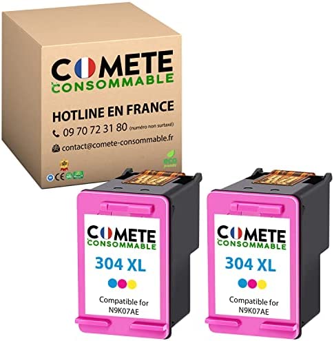 COMETE 304 XL 2 Cartouches d'encre Couleurs Compatible avec HP 304 XL 304XL pour Imprimante HP Envy 5010 5020 5030 5032 Deskjet 2620 2622 2630 2632 2633 2634 3720 3730 3733 3735 (2 Couleurs) Fiche Technique et Prix au Maroc