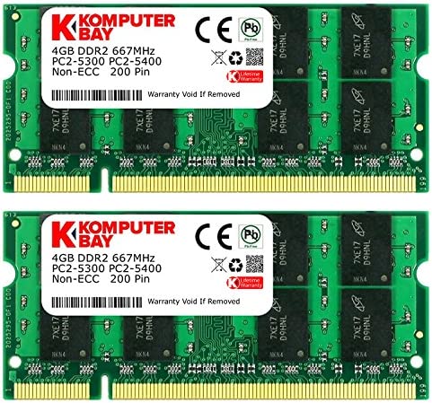 Komputerbay 8GB (2x 4GB) PC2-5300 Kit de mémoire d'ordinateur portable DDR2-667 667Mhz SoDIMM Dual Channel PC2-5400 Fiche Technique et Prix au Maroc